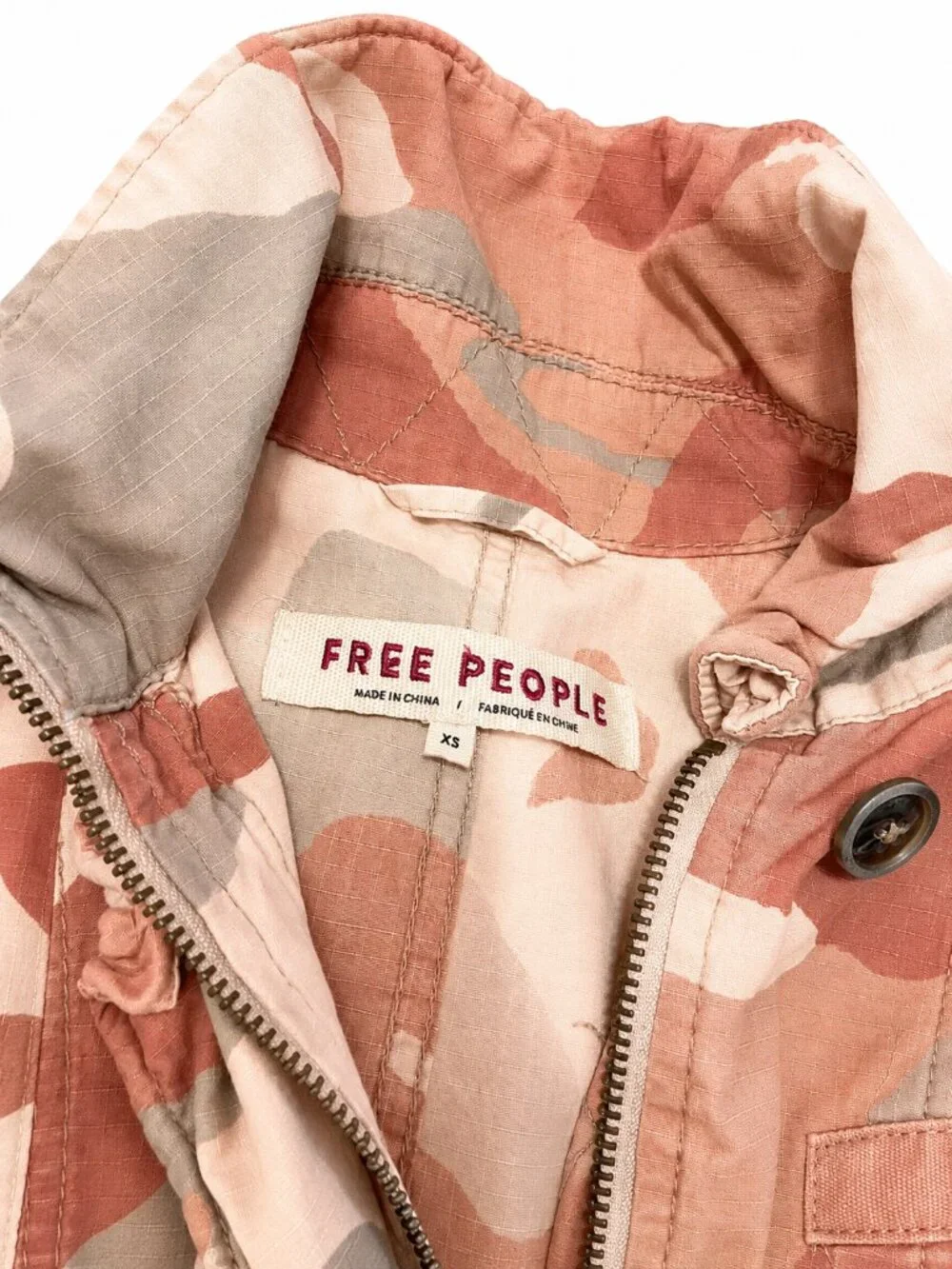 Free People Lead The Way Camo Field Jacket XS Taupe Combo Utility Cotton Boho